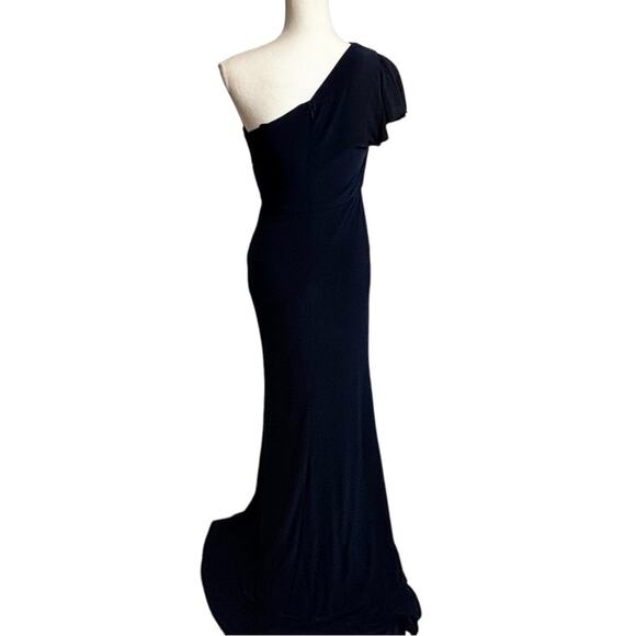 MAC DUGGAL DRAPED ONE-SHOULDER JERSEY GOWN IN COLOR MIDNIGHT SIZE 0 NEW - Picture 3 of 11